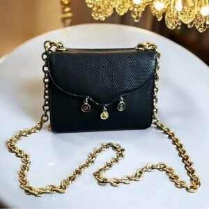 Judith Leiber Vintage Karung Snakeskin Mini Shoulder Bag Black with Gold Chain